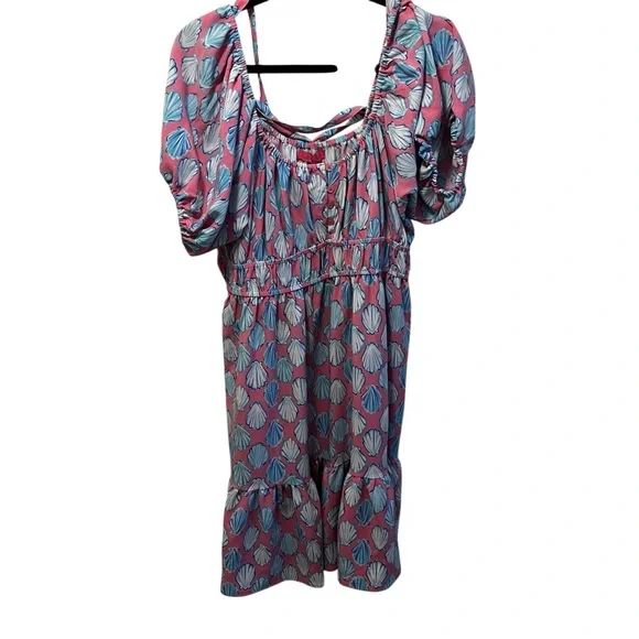 Simply southern pink blue seashells shells preppy beach spring summer dress xl - Picture 2 of 7